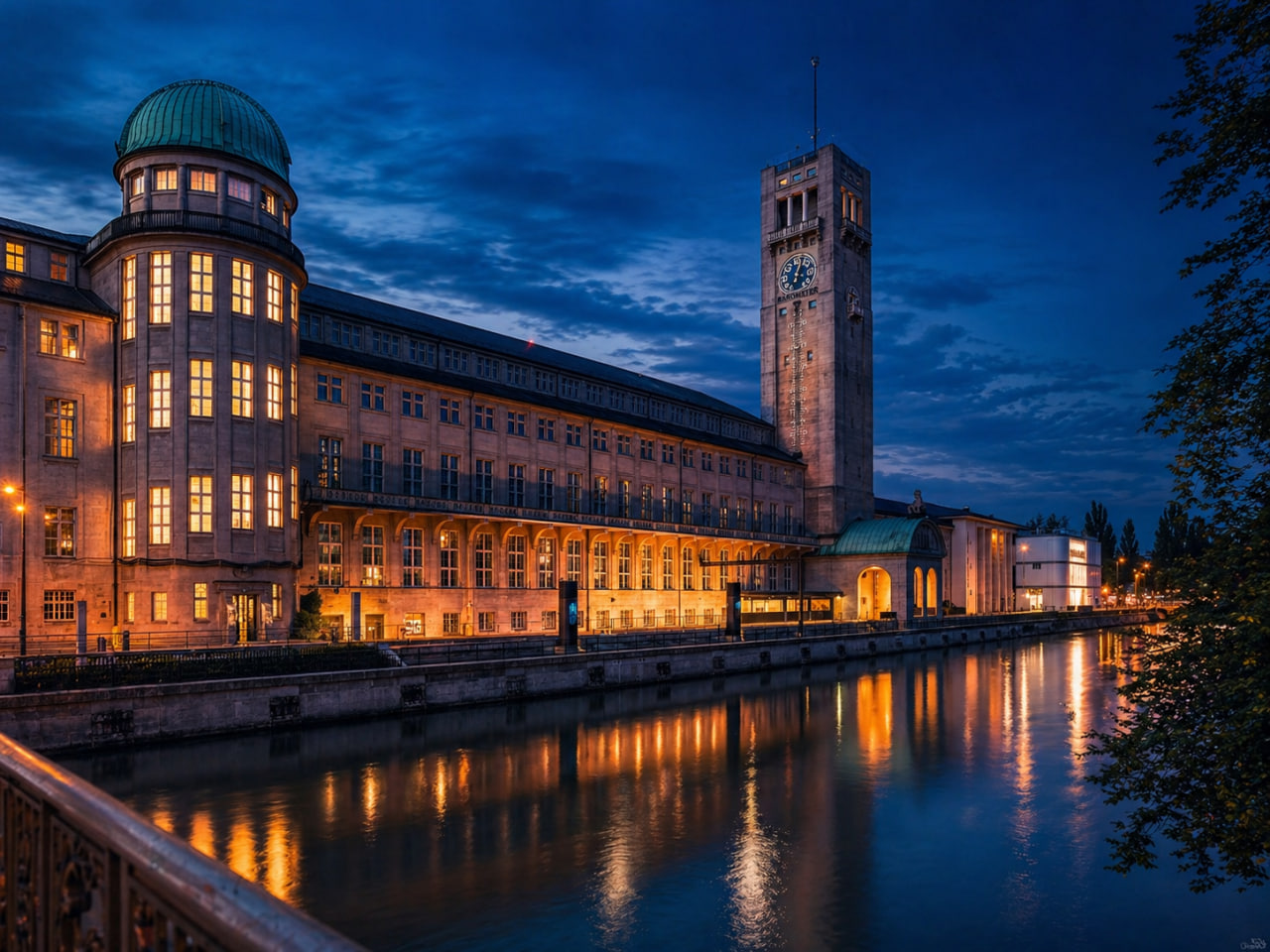 Deutsches Museum at night by the river