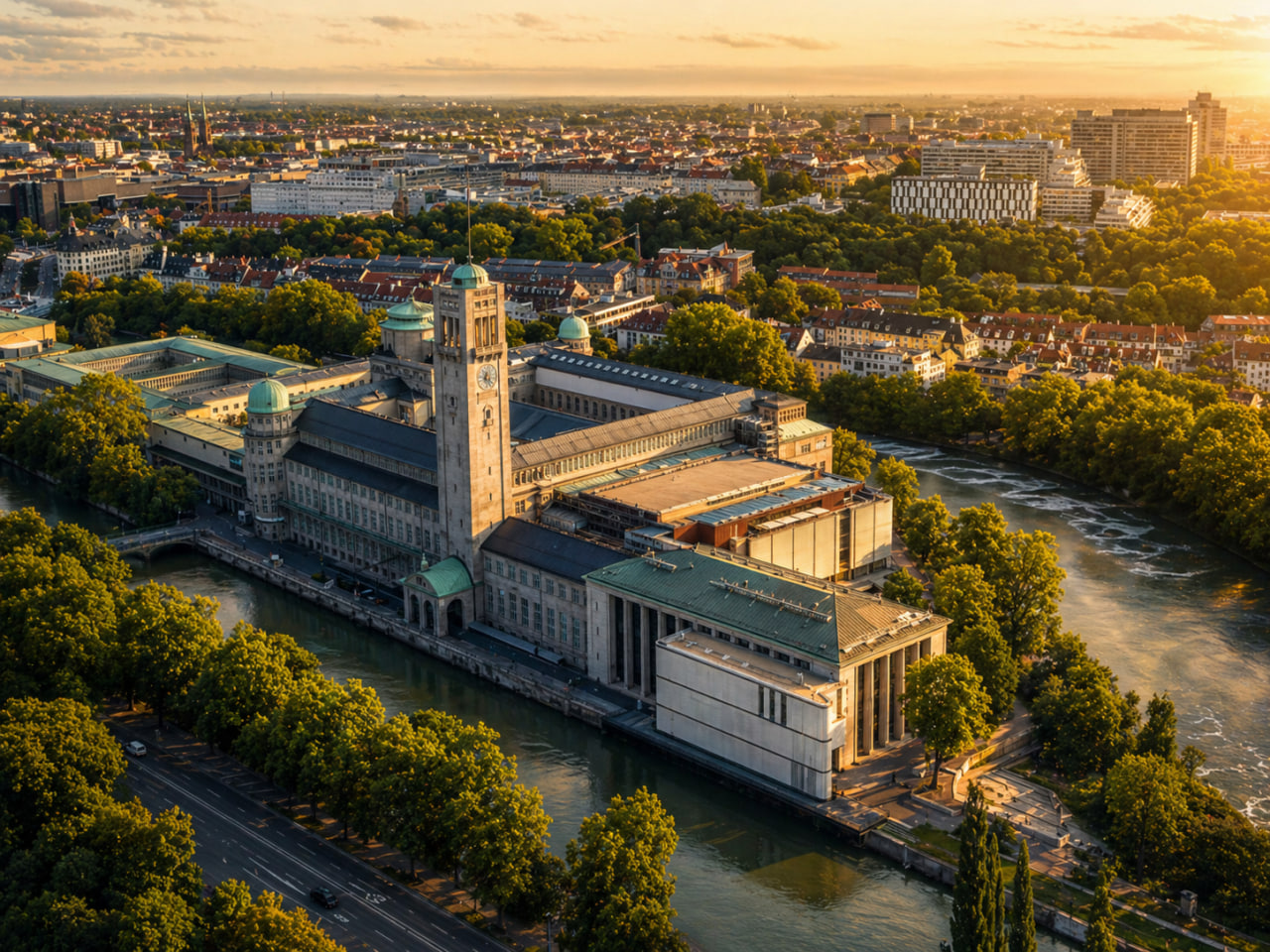 Aerial view of the Deutsches Museum on Museum Island in Munich